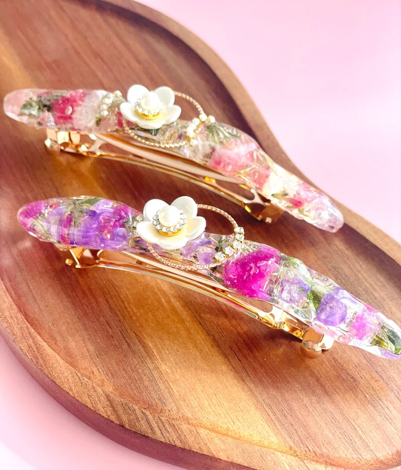 [闪亮的春天颜色] Statice 公主发夹，树脂，带珠，长发夹，春天，春天的颜色，简单的发型，色调，箍 - 发饰 - 树脂 粉红色