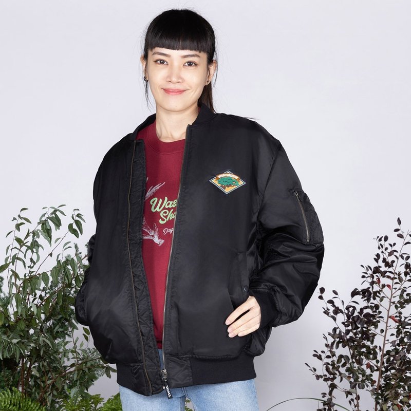 【图腾系列】守护森林布章绣MA-1飞行外套 - 男装外套 - 聚酯纤维 黑色