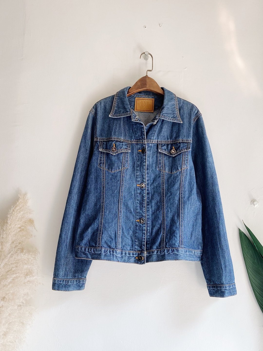浅蓝经典素面排扣薄料 古着翻领棉质牛仔外套 vintage coat - 女装休闲/机能外套 - 棉 蓝色