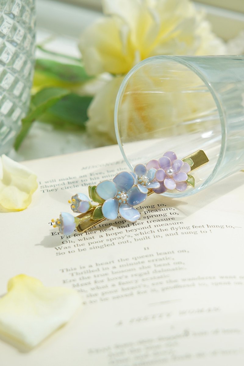 蓝星花 x 紫罗兰 - 鸭嘴夹发手工树脂饰品 - 发饰 - 树脂 多色