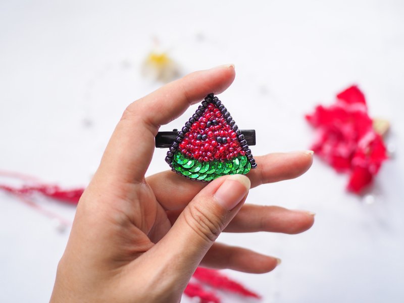 卡哇伊圈粉色发夹 洛丽塔发夹 - 发饰 - 绣线 红色