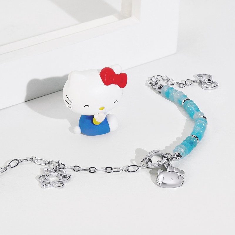 可爱DNA系列-活泼Hello Kitty天然海蓝宝造型手链 - 手链/手环 - 铜/黄铜 银色