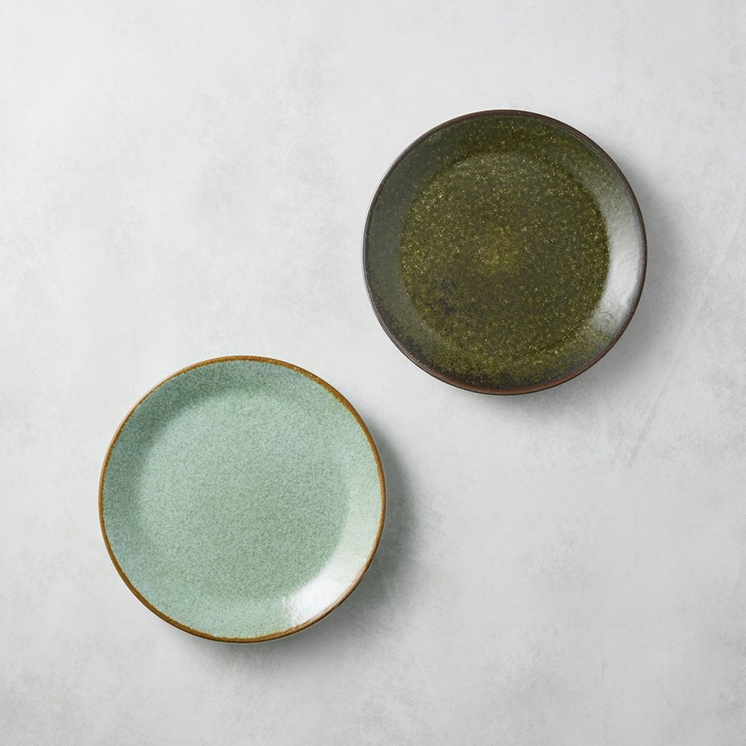 日本美浓烧 - 调和浅盘 - 双件组(2件式) - 17.8 cm - 盘子/餐盘/盘架 - 瓷 多色
