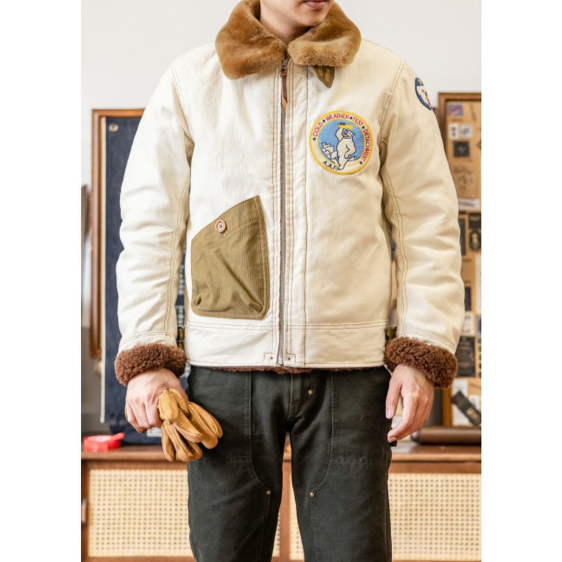 S-3飞行外套 白熊徽章 空军外套 加厚羊毛内里 男女皆可 保暖 - 男装外套 - 其他材质 白色