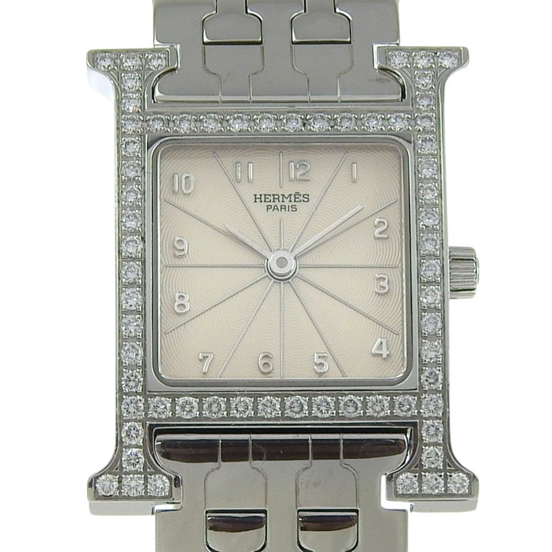 【日本直送】爱马仕 HERMES H 腕表 HH1.230 钻石表圈 钻石 x 不锈钢 石英机芯 白色表盘 女款【二手】 - 女表 - 钻石 白色