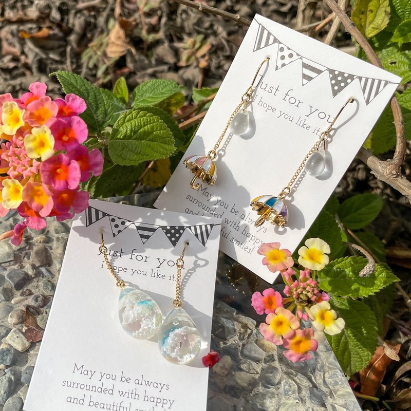 【日本设计师款】手作雨伞耳环/云朵耳环钢针/金属螺旋耳夹 - 耳环/耳夹 - 铜/黄铜 多色