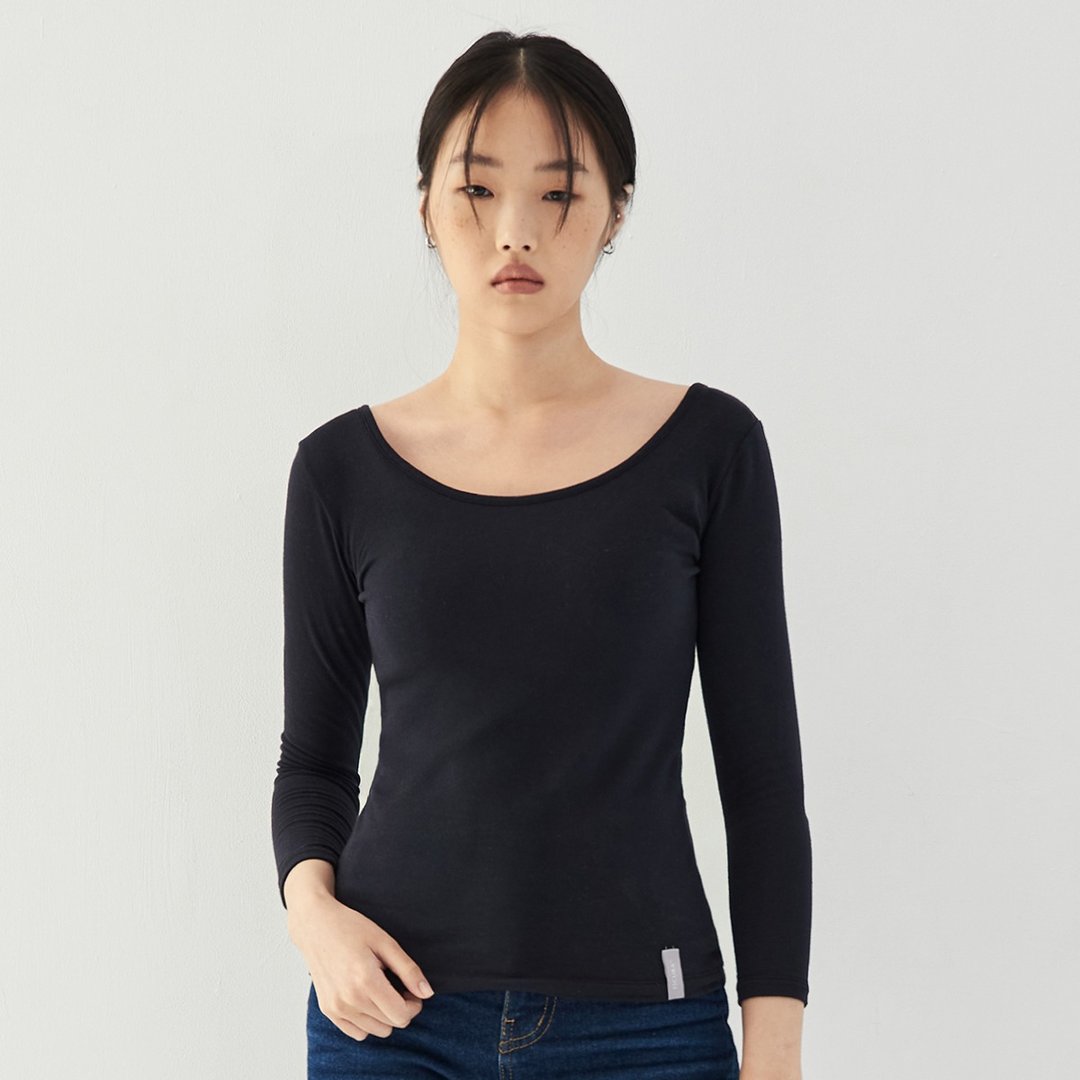 【恒温刷毛】羽量燃烧发热衣 - 女性圆领长袖 - 女装上衣 - 环保材料 