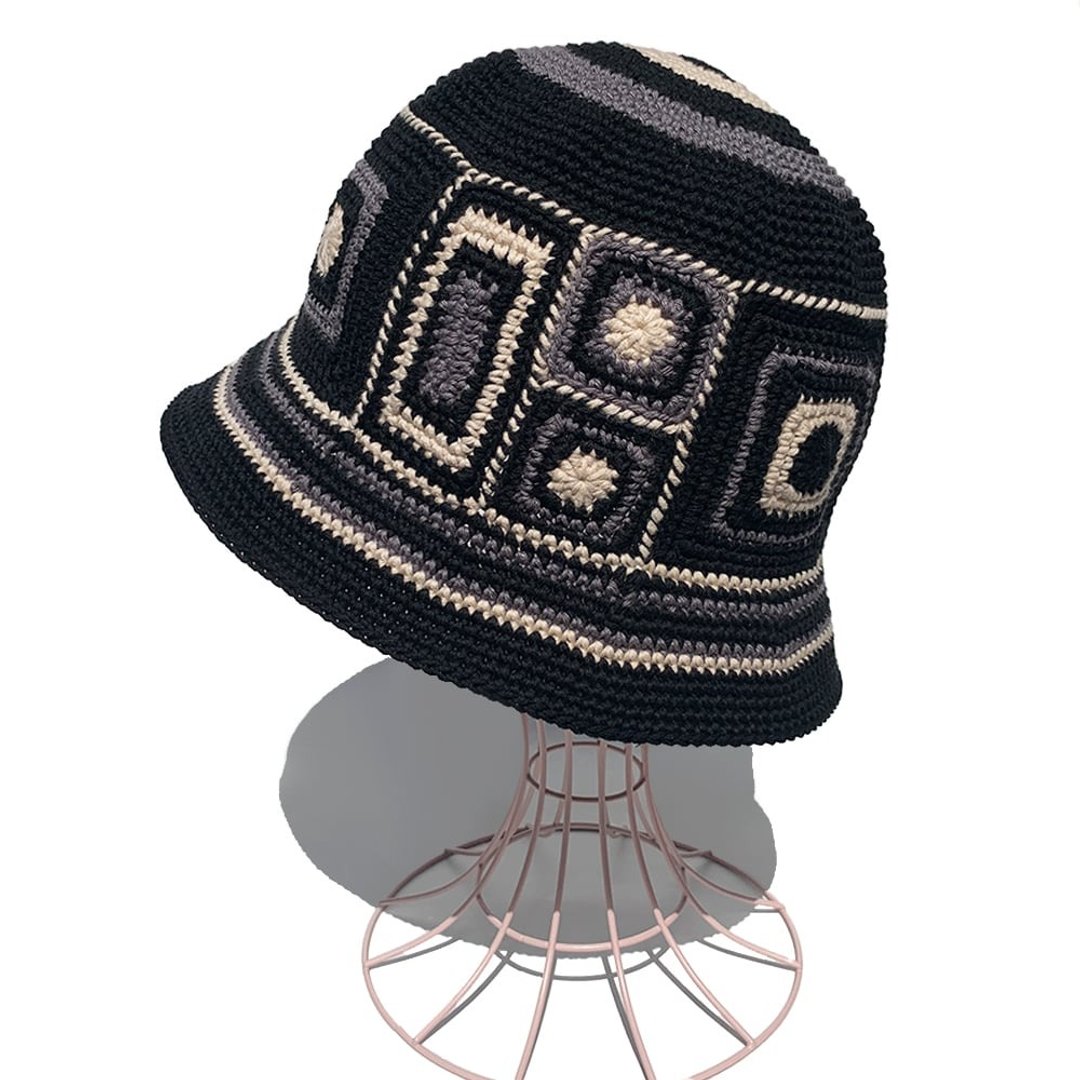 【A.C.T×SAYOYON】手织渔夫帽 (Crochet Bucket Hat) 黑色 - 帽子 - 棉 黑色