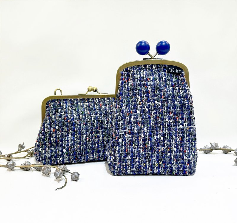 小香蓝编织 豆豆口金包 方型口金包 手拿包 手机包 肩背包 随身包 - 侧背包/斜挎包 - 棉．麻 蓝色