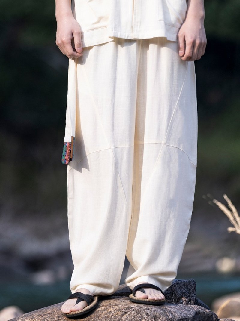 新中式复古 薄款灯笼裤 亚麻萝卜裤 阔腿裤 - 中性裤装 - 其他材质 多色