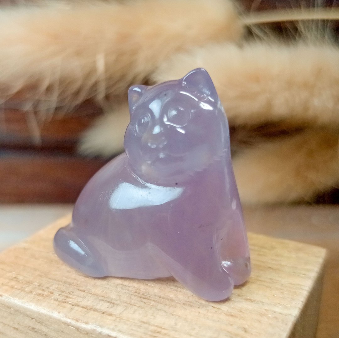 小雕件 小品动物-猫 花紫玉 - 摆饰 - 玉石 紫色