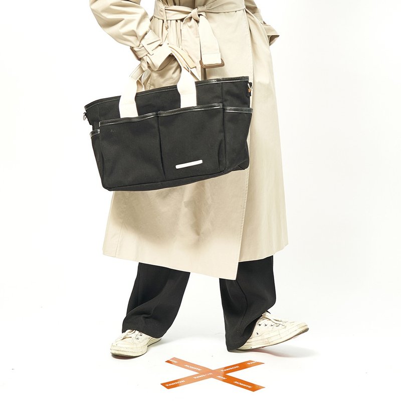 公园系列-双层两用包(手提/肩背-大-38x26cm)-墨黑-RCR720BK - 手提包/手提袋 - 棉．麻 黑色