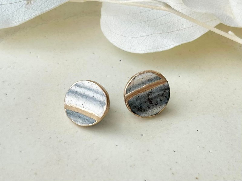 唐津烧 白花窑 金耳针医用不锈钢耳环 刷子灰金传统工艺 156号 - 耳环/耳夹 - 陶 灰色