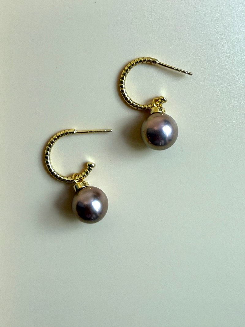 流光金珠 天然淡水珍珠耳環 - 耳环/耳夹 - 珍珠 金色