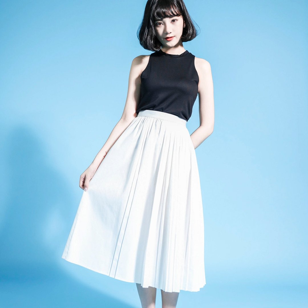 SU:MI said Asymmetry 介质不对称百折裙_6SF202_白 - 裙子 - 棉 白色