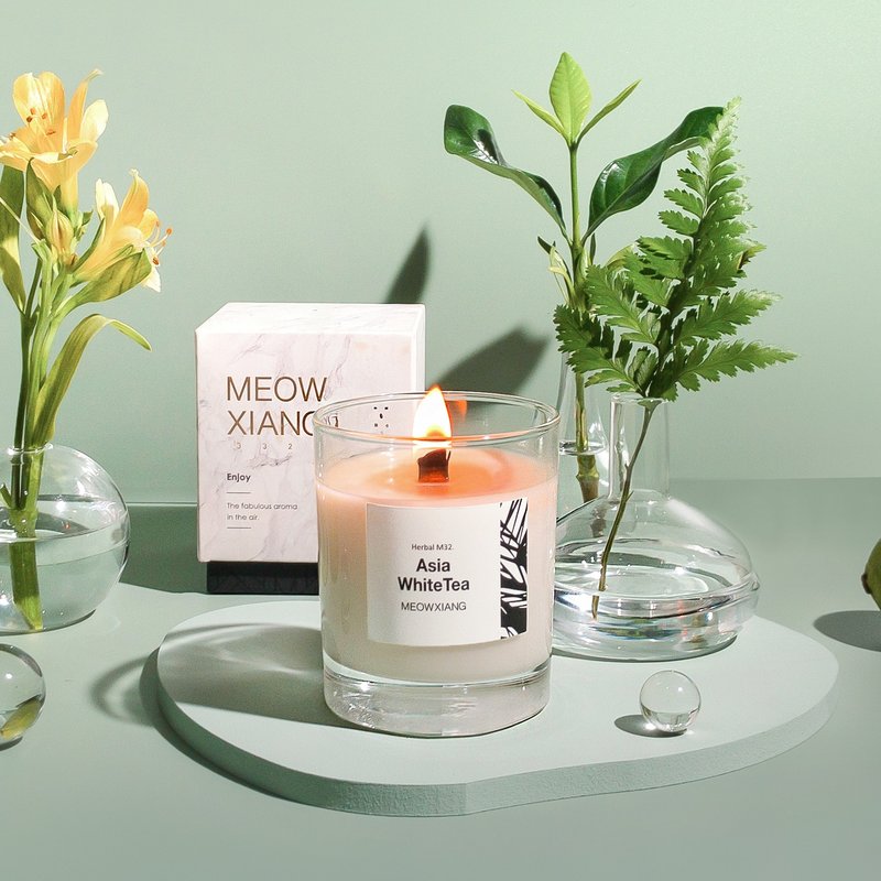 200g 草本系列/天然大豆香氛蜡烛 - 蜡烛/烛台 - 玻璃 白色