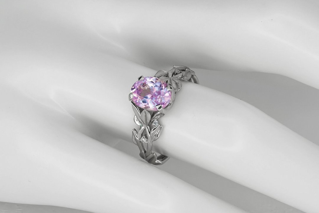 14k gold Kunzite and diamonds ring - 戒指 - 贵金属 金色