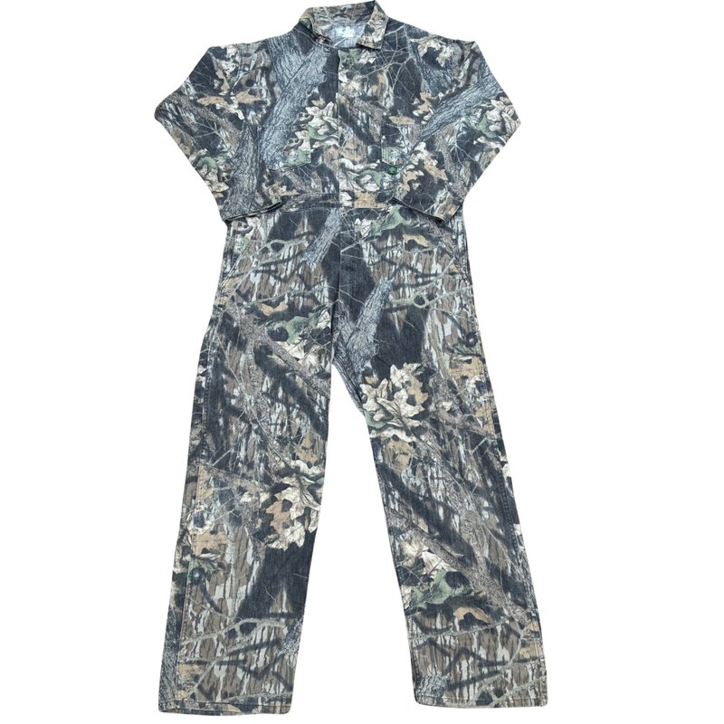 复古 80 年代 Mossy Oak Full Foliage 迷彩狩猎纯棉连身工作服 尺寸 LG - 背带裤/连体裤 - 棉．麻 卡其色