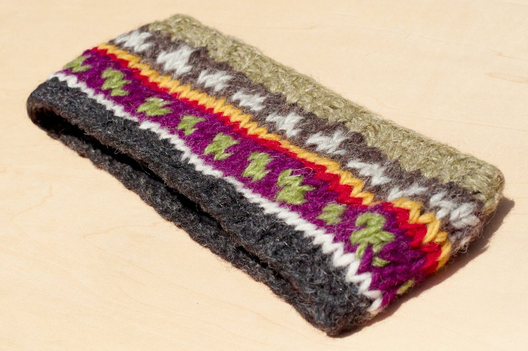 圣诞礼物 限量一件 / 手工羊毛编织缤纷发带/ 纯羊毛编织发带 / boho headband / 钩织发带- 绿色森林民族图腾 - 发饰 - 羊毛 多色