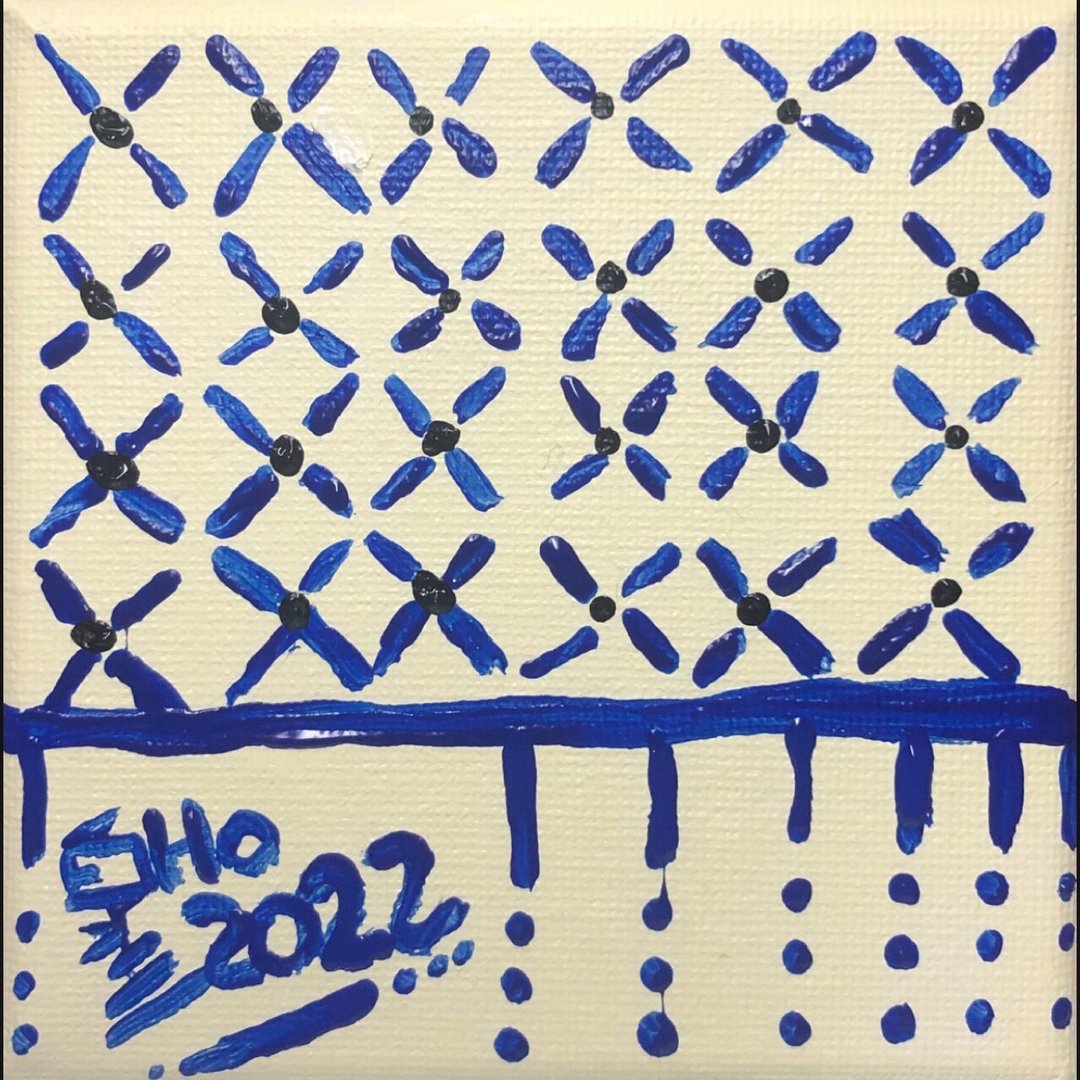 压克力画作 - 花砖 - 海报/装饰画/版画 - 棉 蓝色
