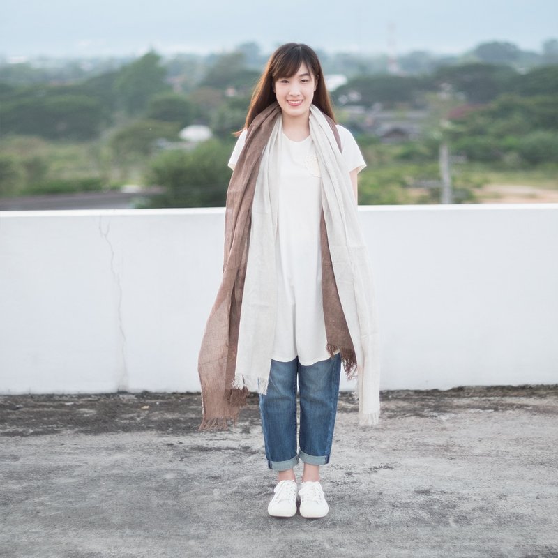 Thai Saloo Cotton Scarf Botanical Dyed Cotton Natural-Brown Color - 丝巾 - 纸 咖啡色