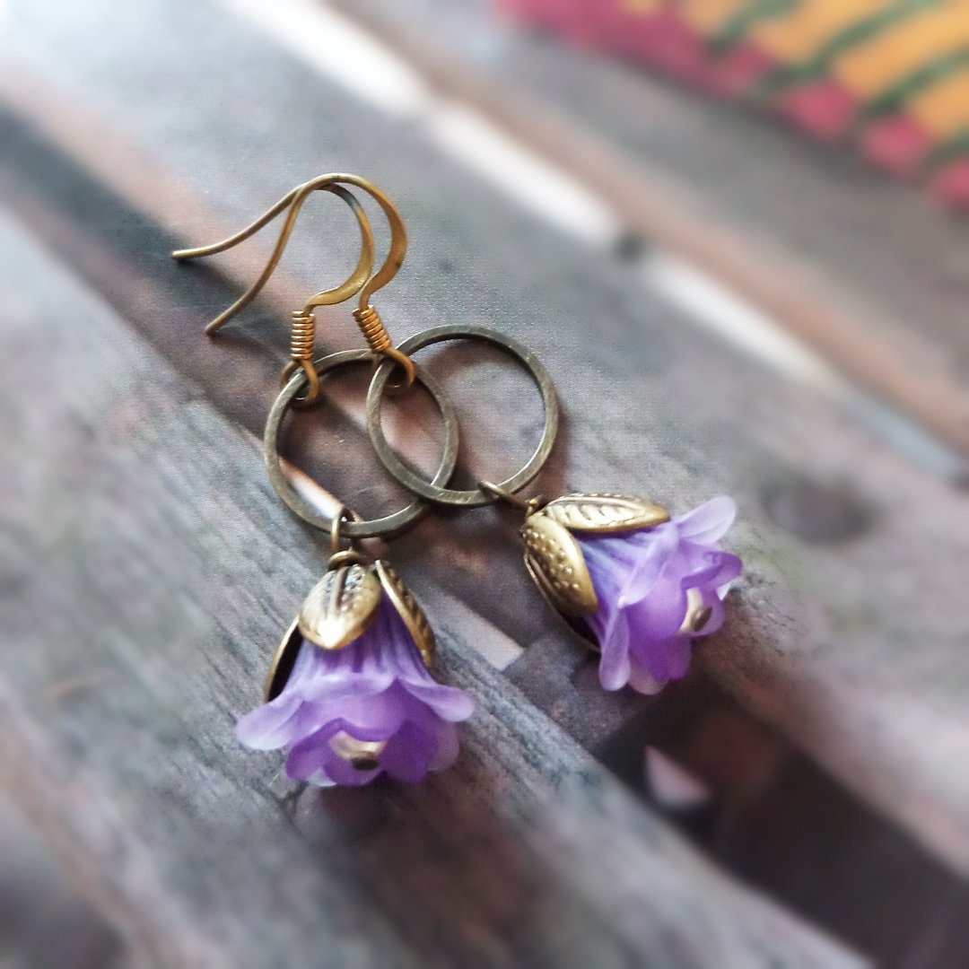 紫色花耳环 耳环 EAR-025 - 耳环/耳夹 - 其他金属 紫色
