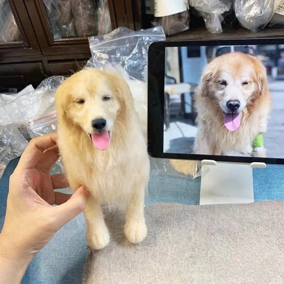 定制 逼真犬 毛孩 宠物 金毛犬 羊毛毡 娃娃 似颜绘 纪念 狗狗 k1 - 玩具 - 羊毛 多色