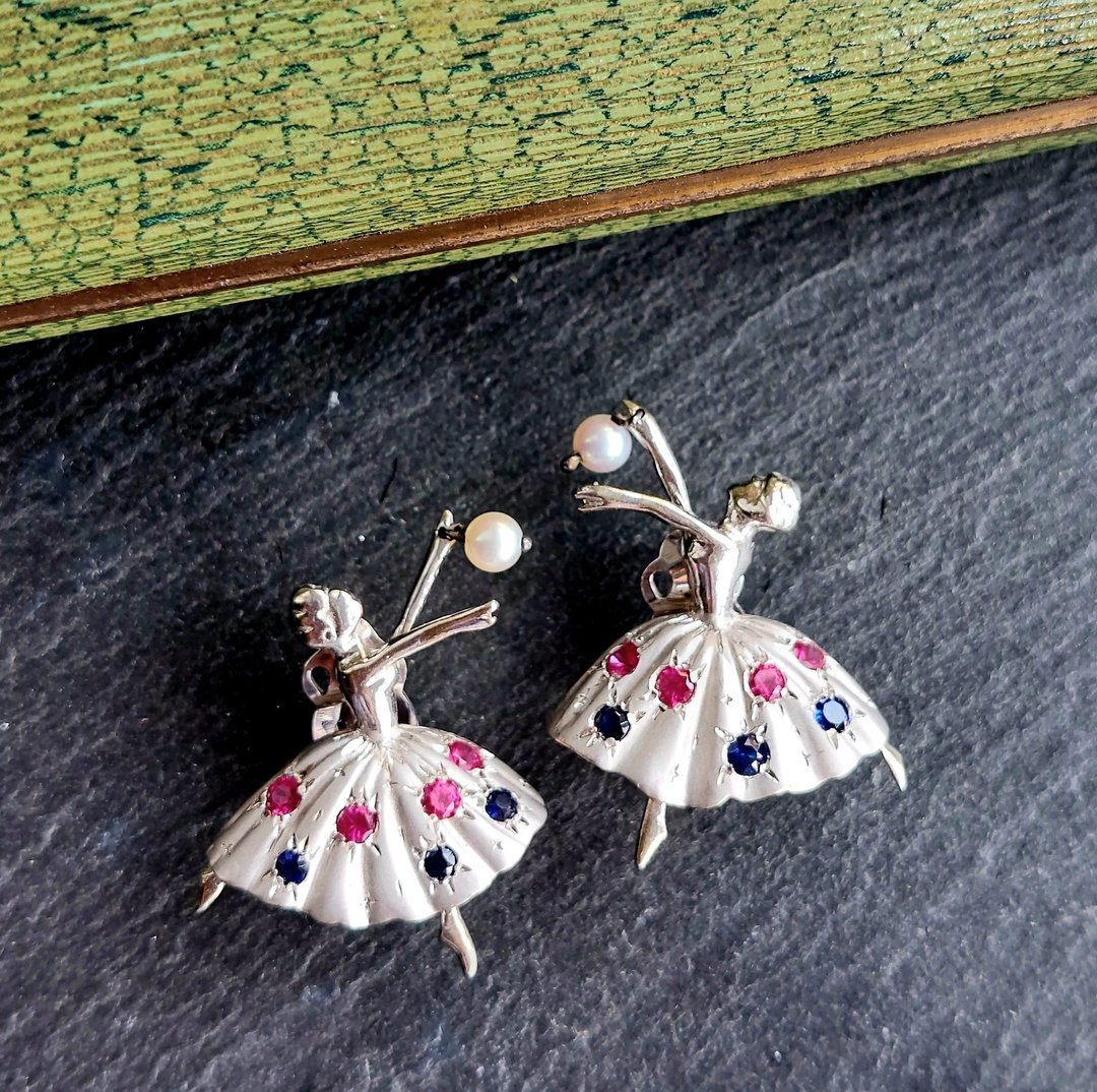 Vintage Jewelry  14K 优美 跳舞女孩 夹式耳环 - 耳环/耳夹 - 其他材质 金色