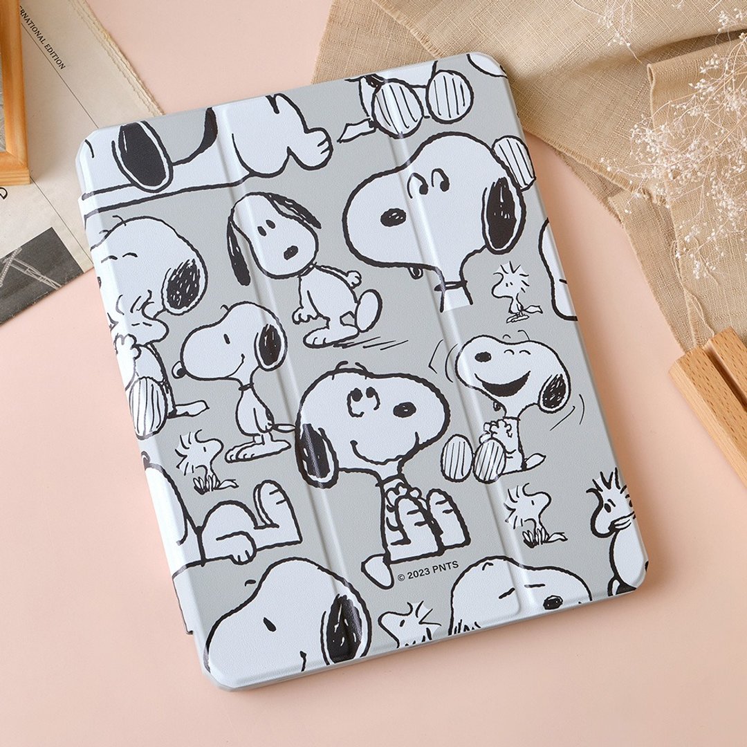 SNOOPY 史努比线条史努比强悍磁吸 iPad 三折保护壳 - 平板/电脑保护壳 - 塑料 多色