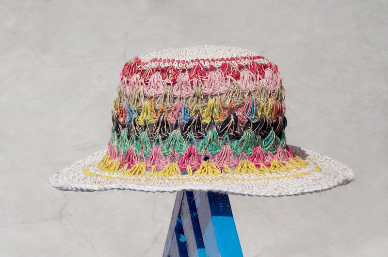 情人节礼物 限量一件 手工编织棉麻帽/编织帽/渔夫帽/草帽/草编帽 - 南美彩色 马丘比丘 - 帽子 - 棉．麻 多色