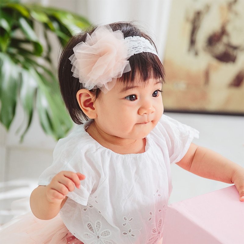 新生宝宝专属 手缝无黏胶 Headband 手工花朵朵设计头饰-浪漫粉藕 - 婴儿饰品 - 聚酯纤维 粉红色