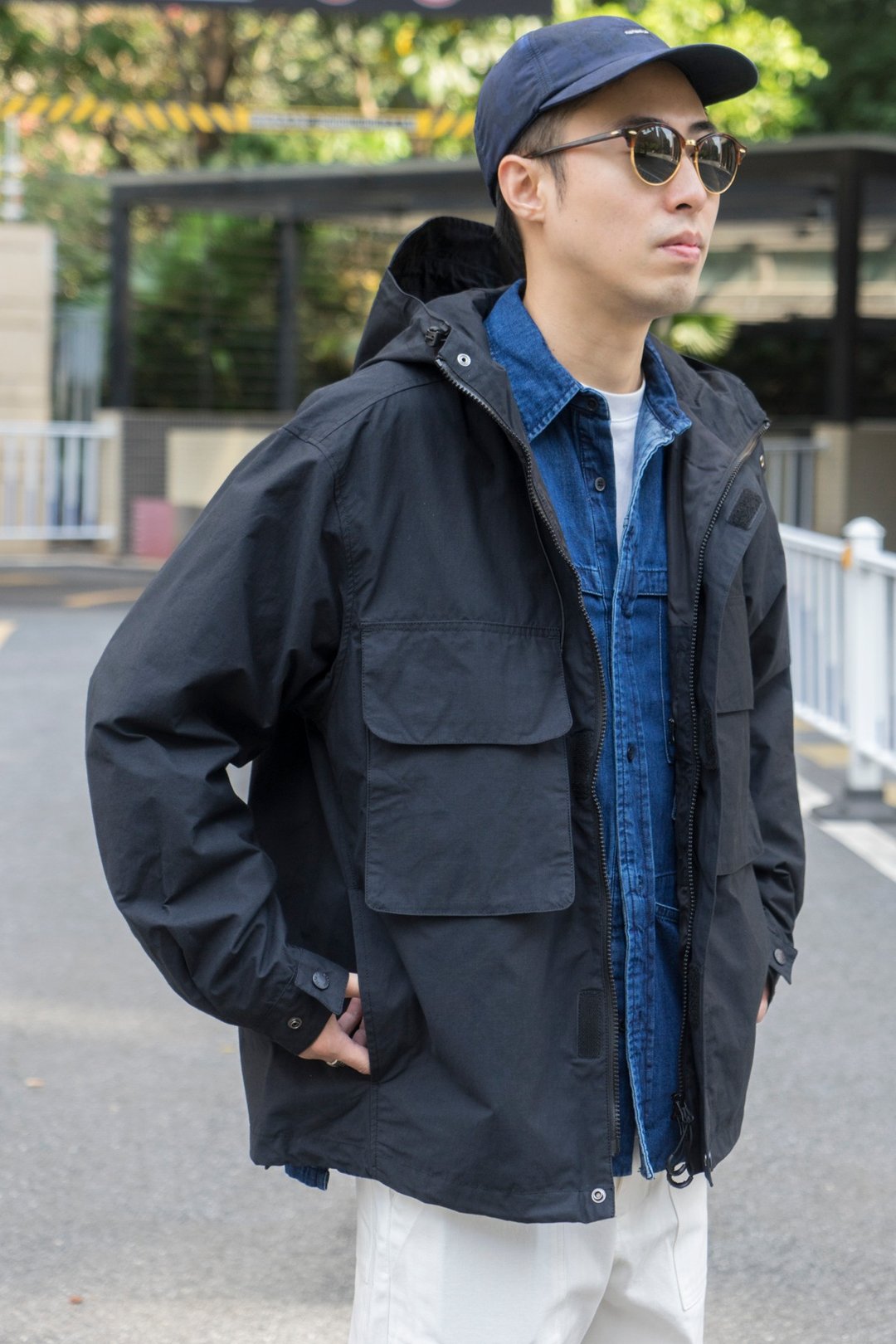 JACKET 日系工裝口袋外套 戶外露營潮流黑色寬鬆夾克 - 男装外套 - 尼龙 黑色