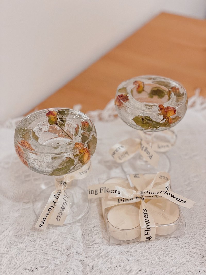 平日花房浪漫玫瑰玻璃蜡烛杯+四个小茶蜡 - 蜡烛/烛台 - 蜡 透明