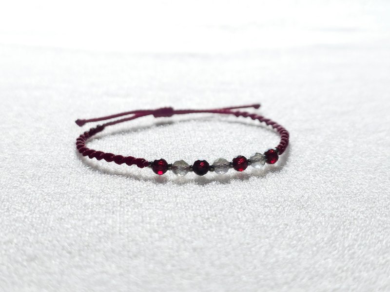 一月诞生石 柘榴石 拉长石 宝石 编织结 手链 - 手链/手环 - 宝石 多色