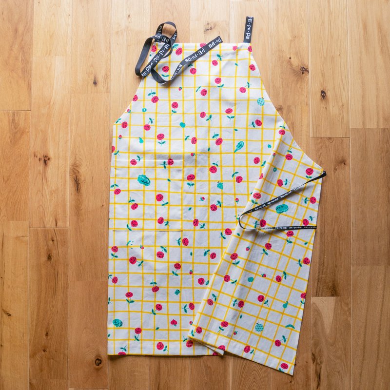 玫瑰与绿色美食花纹围裙 复古风亚麻棉质 - 围裙 - 棉．麻 红色