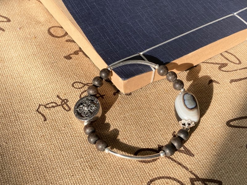 【西藏带眼天珠。手链】九页岩天珠、檀木|925纯银|单品保证 - 手链/手环 - 其他材质 