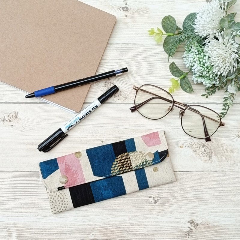 【眼镜袋】横式/蓝色几何色块 - 铅笔盒/笔袋 - 棉．麻 蓝色