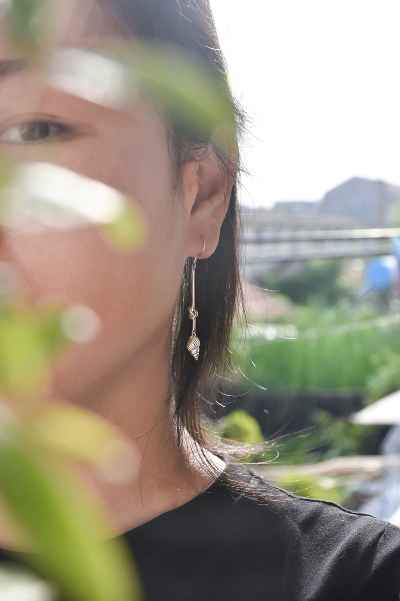 925银海螺贝壳打结耳饰绳结纯银耳坠 - 耳环/耳夹 - 纯银 银色