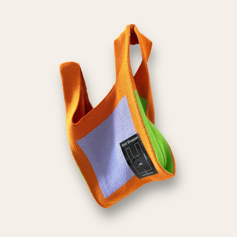 【多巴胺色系】-针织提袋 / 针织购物袋 -  S - 亮橘 - 手提包/手提袋 - 聚酯纤维 橘色