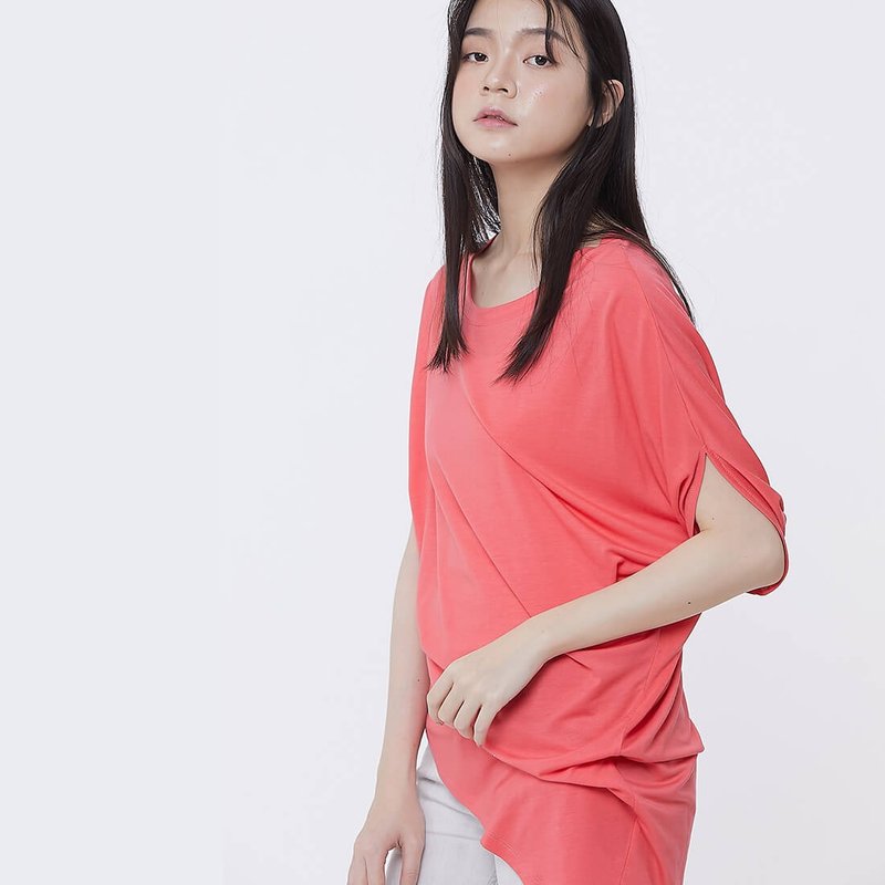 Nancy落肩不對稱上衣 粉色/桃紅/灰 - 女装背心 - 棉 红色