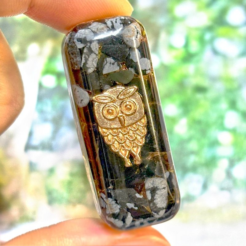 猫头鹰奥刚随身盘 | 雪花黑曜石 | 附绒袋 (PD231B) - 其他 - 水晶 黑色