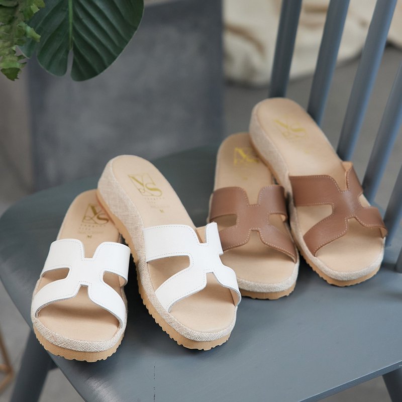 洋森生活 | H字皮革机能拖鞋-2色 - 男女凉鞋 - 真皮 多色