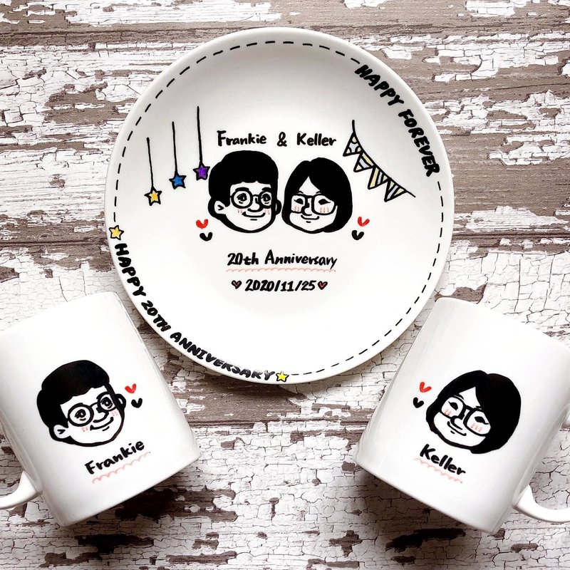 Goody Bag -定制化/情侣.结婚礼/对杯2入+双人盘1入-派对组 - 咖啡杯/马克杯 - 瓷 白色