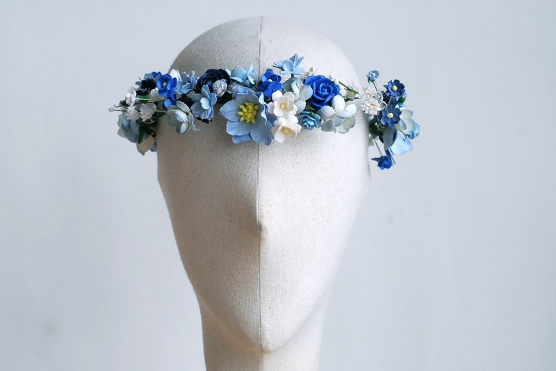 纸花头饰，花冠，花卉发带，婚礼，蓝色调 - 发饰 - 纸 蓝色