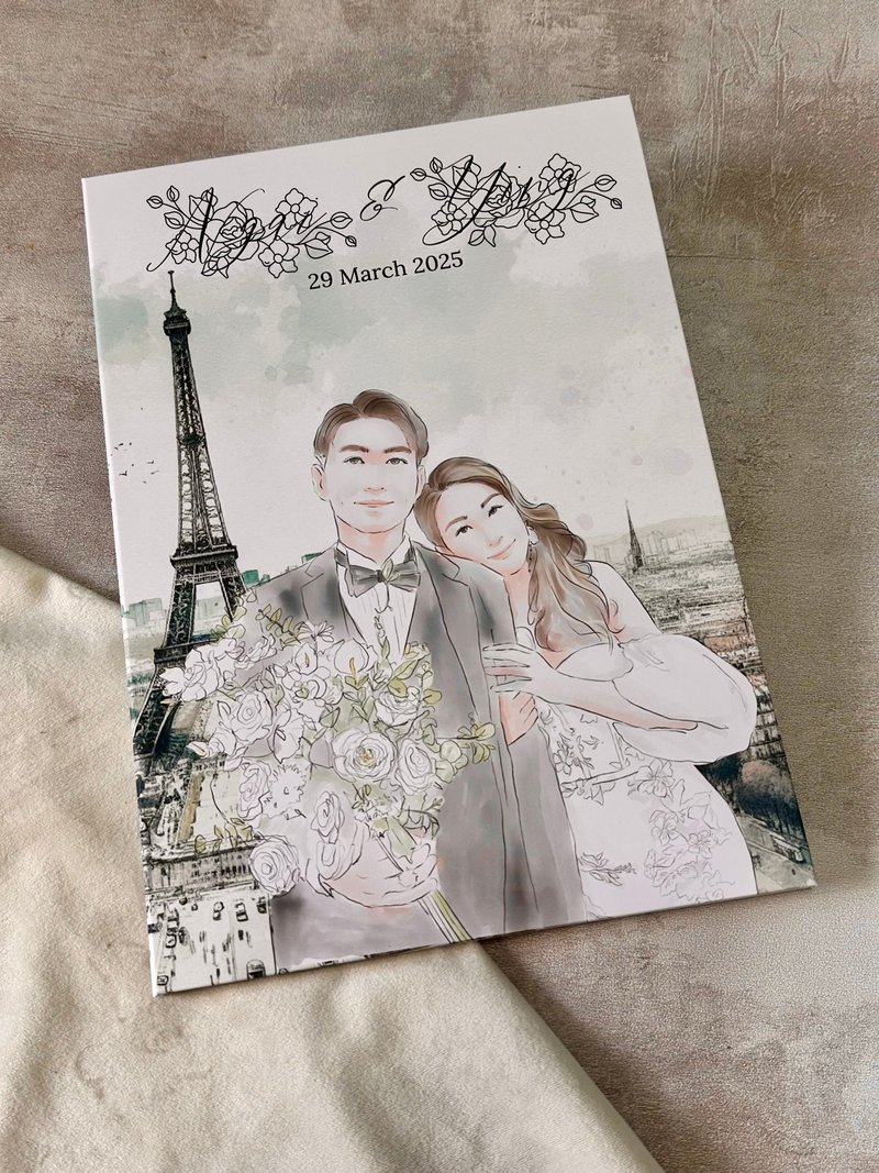 MYLoveHK 手绘似颜人像 婚照水彩风证书封套定制化礼物 出世纸 - 婚礼誓言书 - 纸 