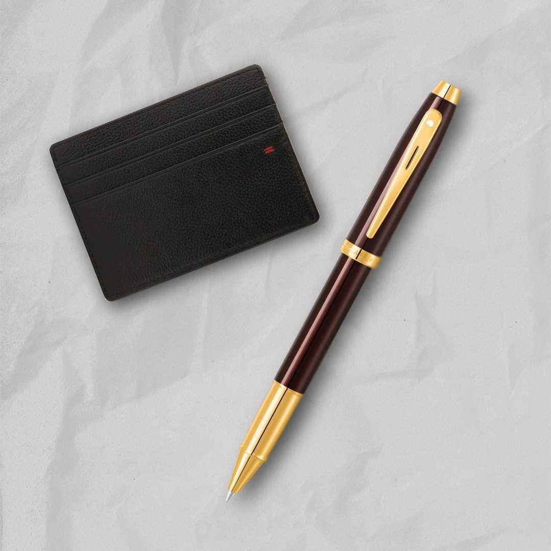 【SHEAFFER】100 系列亮棕金夹钢珠笔 + 经典卡夹礼盒 免费刻字 - 钢珠笔 - 其他金属 咖啡色