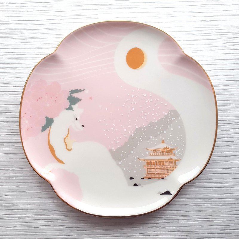 日本浮世绘狐狸-春江花月夜盘 - 盘子/餐盘/盘架 - 瓷 粉红色