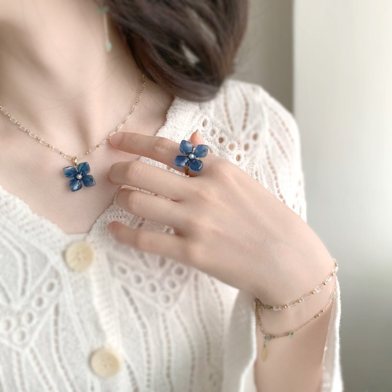 项链 戒指 紫阳花 树脂 水晶 花 银饰 珍珠 礼物 礼盒 手工 情人 - 耳环/耳夹 - 绣线 多色