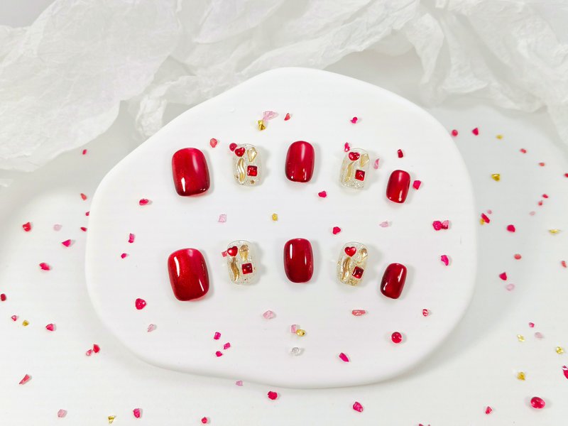 【YUE】红宝心愿 - 亮面奢华穿戴甲 - 其他 - 塑料 红色