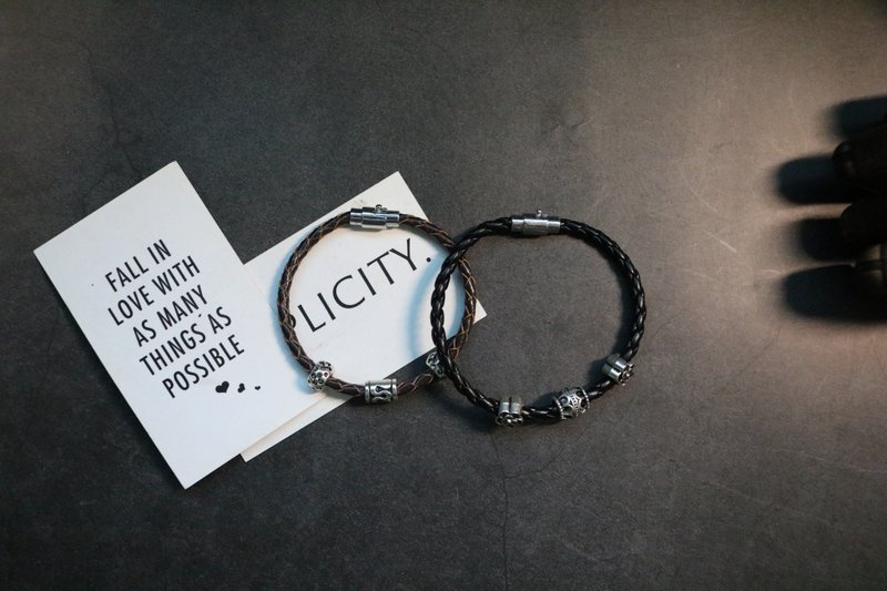 褐色头层牛皮编织手绳时尚复古个性手链 - 手链/手环 - 真皮 咖啡色